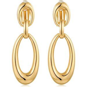 Gold E Clip Gold On Clip Earrings Women Non Piercing Dangle Fashion Jewelry